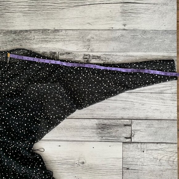 Vintage 80s 90s Sheer Polka Dot Overlay Tiered Ruffle Skirt Dolman Sleeve Dress - Picture 16 of 16